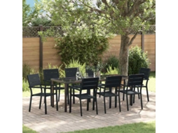 Vidaxl Conjunto De Jantar Para Jardim 9 Unid. Preto Aço Revestido A Pó