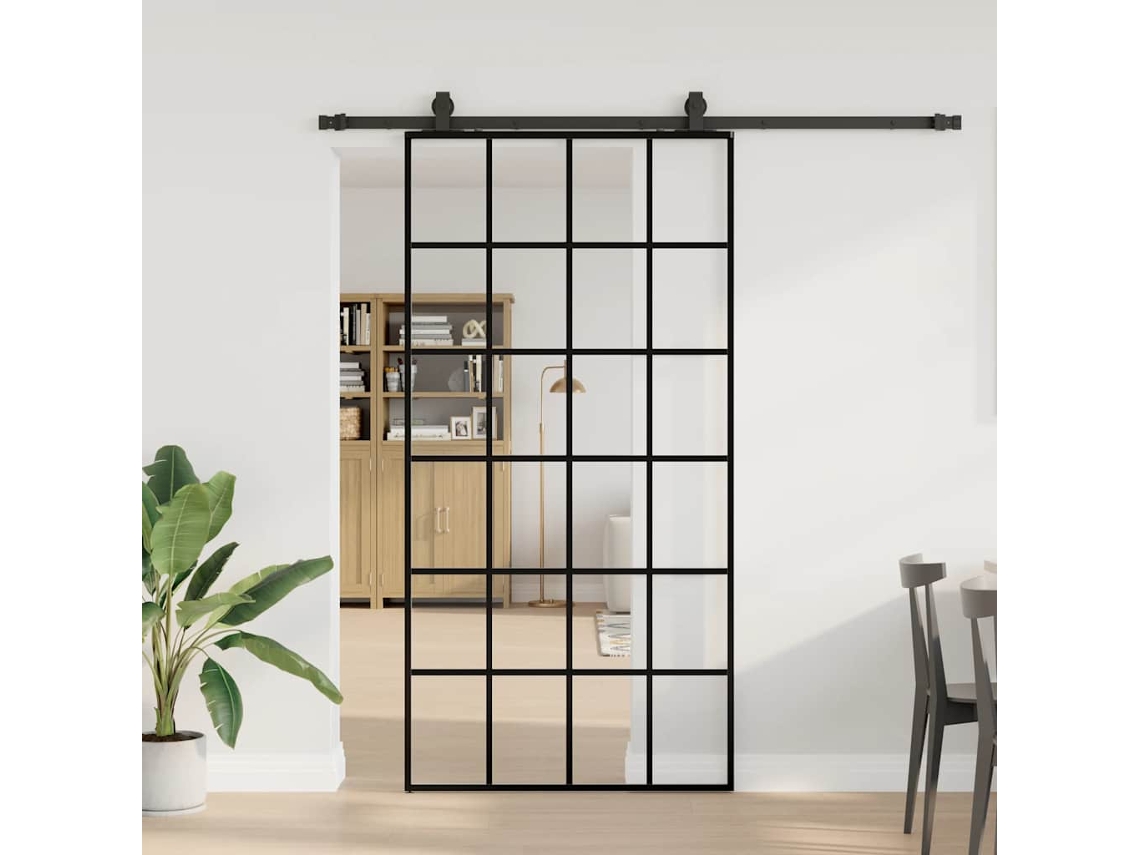 Vidaxl Porta Deslizante C/ Conj Ferragens 102x205cm Vidro Esg Preto