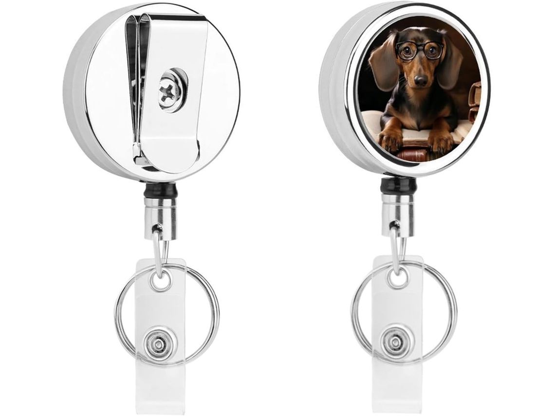 Porta Crachá Retrátil Com Clipe Identificação Em Formato De Dachshund, Chaveiro Retrátil, Porta Cartão De