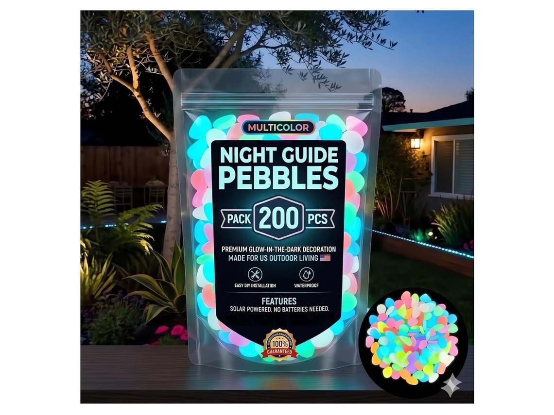 200 Pedras Luminosas para Jardim, Brilhantes para Caminhada Exterior, Decoração de Paisagem e Aquário Multicor AQUAFORGE