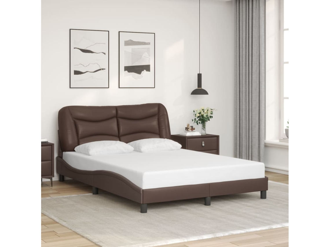 Estrutura Cama C/ Cabeceira 120x200cm Couro Artificial Castanho