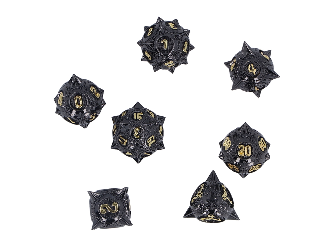 Mali conjunto de 7 Dados de Metal Poliédricos para Jogos de Tabuleiro Vintage Equilibrados Preto Ouro