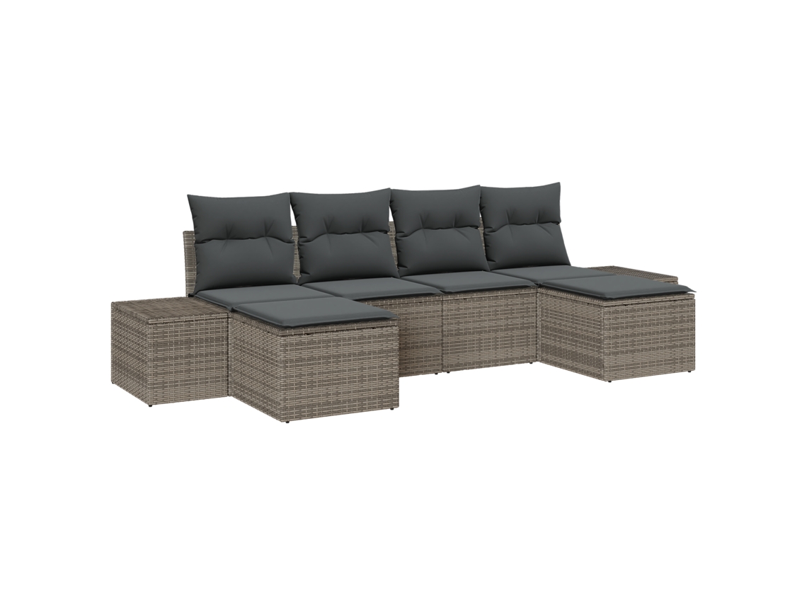 Conjunto 6 Conjunto De Sofá De Jardim Vidaxl Cinzento-claro Vime Pe (294 X 117 X 69 Cm)
