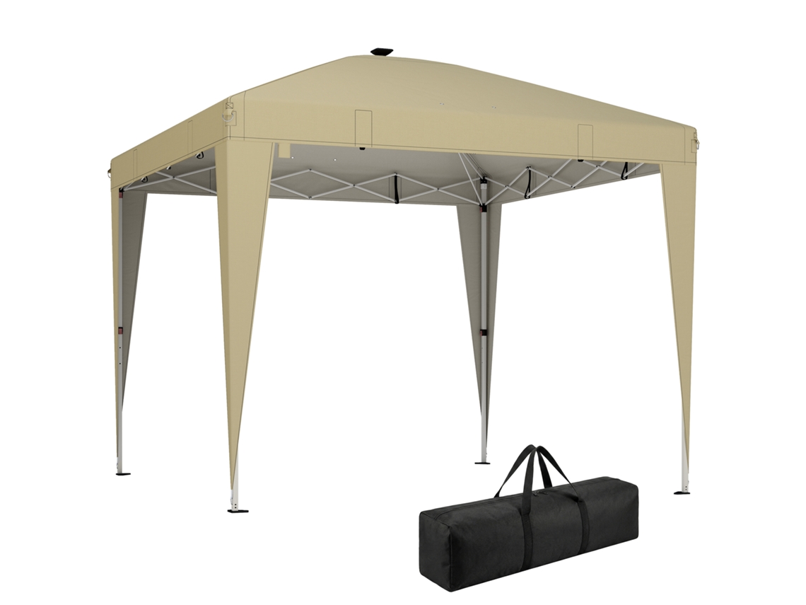 Toldo de Jardim 3x3m com iluminação LED, controle remoto, saco, altura ajustável, bege BTFORUS