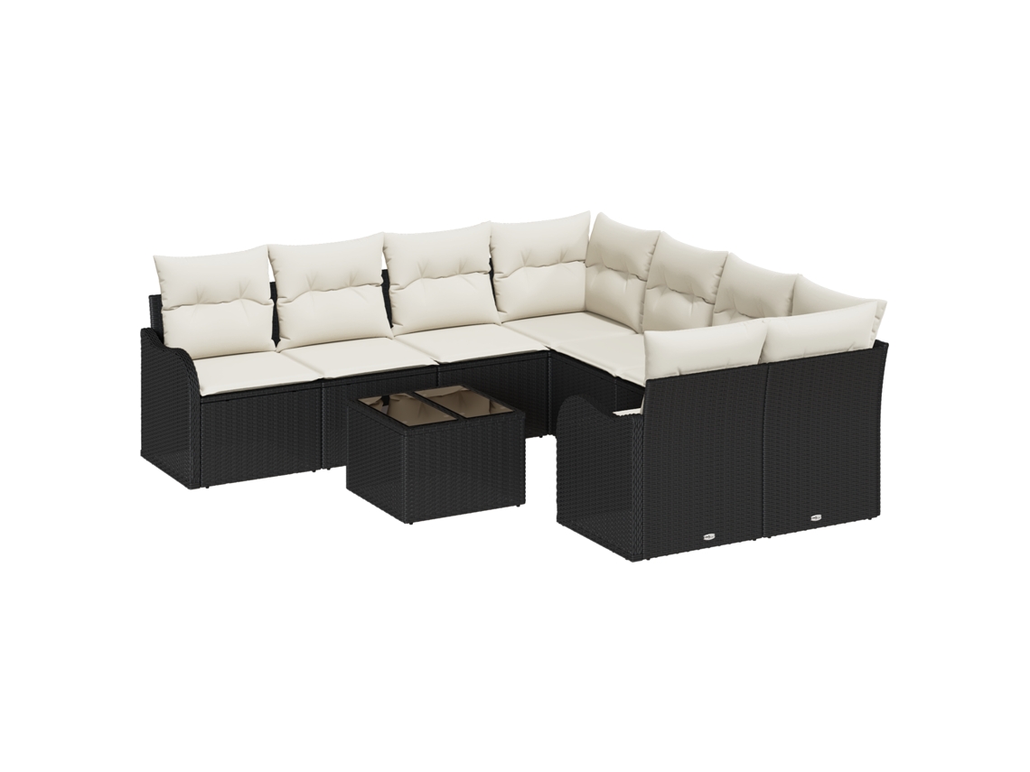 Conjunto 9 Conjunto De Sofá De Jardim Vidaxl Preto Vime Pe (232,5 X 234 X 85 Cm)
