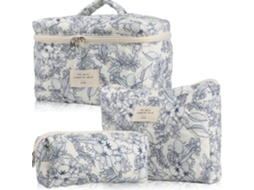 Conjunto De Necessaires Grandes De Algodão Para Maquilhagem (3 Peças) - Estampado Floral, Grande Capacidade （5）