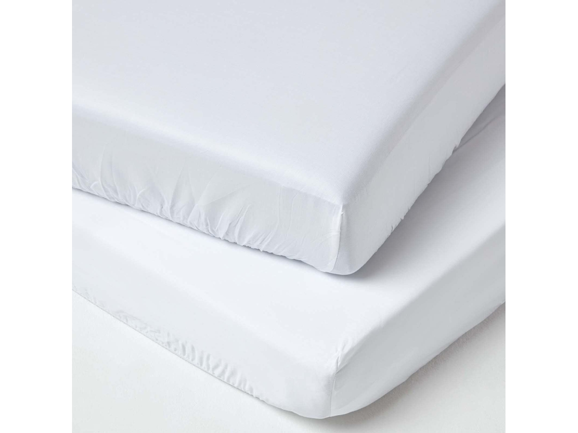 Homescapes White Organic Cotton Cot Bed Fitted Sheets 400 Thread Count, 2 Pack