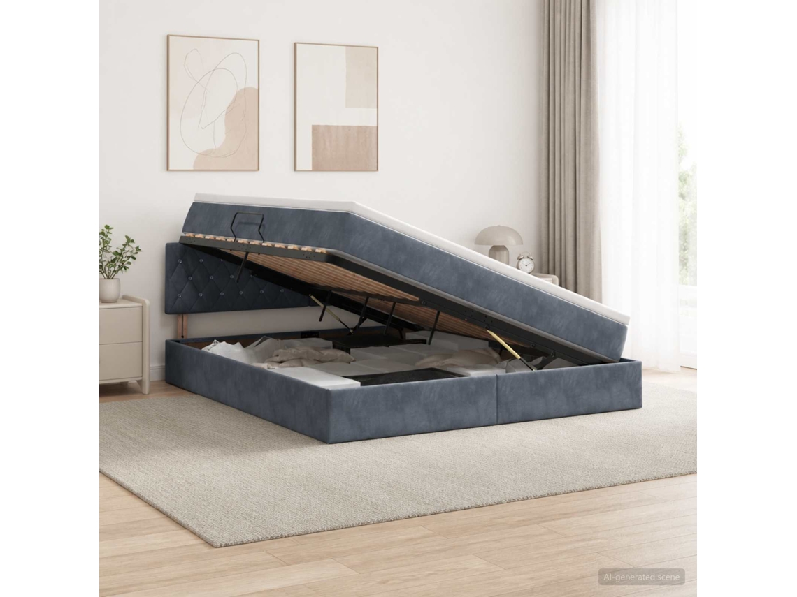 Vidaxl Cama Com Armazenamento Cinzento-escuro 180 X 200 Cm Veludo
