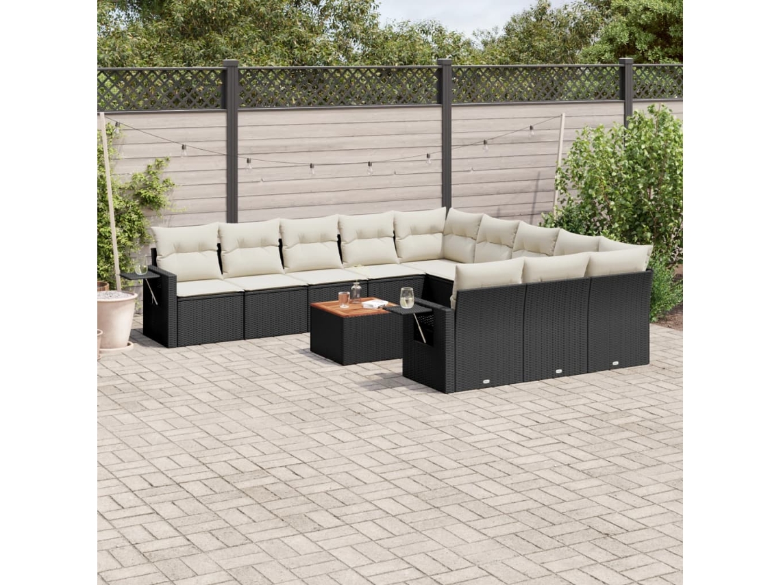 Vidaxl 12 Pcs Conjunto De Sofás De Jardim C/ Almofadões Vime Pe Preto