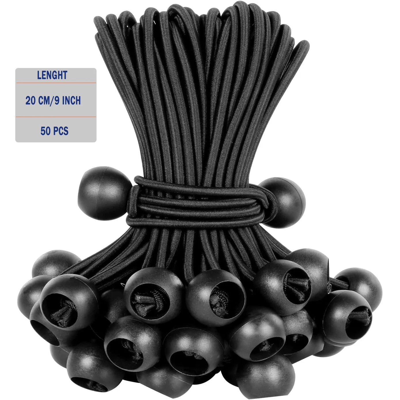 Pacote Com 50 Bolas Elásticas, Corda Preta Para Lona, ​​ Resistente A Raios Uv, Com Cordão Elástico Para Lona, ​​ Lona, ​​ Tiras, Barracas