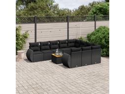 Jogo de Sofá Jardim 11 Peças C/ Almofadões Vime Pe Preto Dkd Home Decor