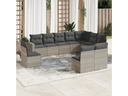 Vidaxl 10 Pcs Conj. Sofás Jardim Com Almofadões Vime Pe Cinzento-claro