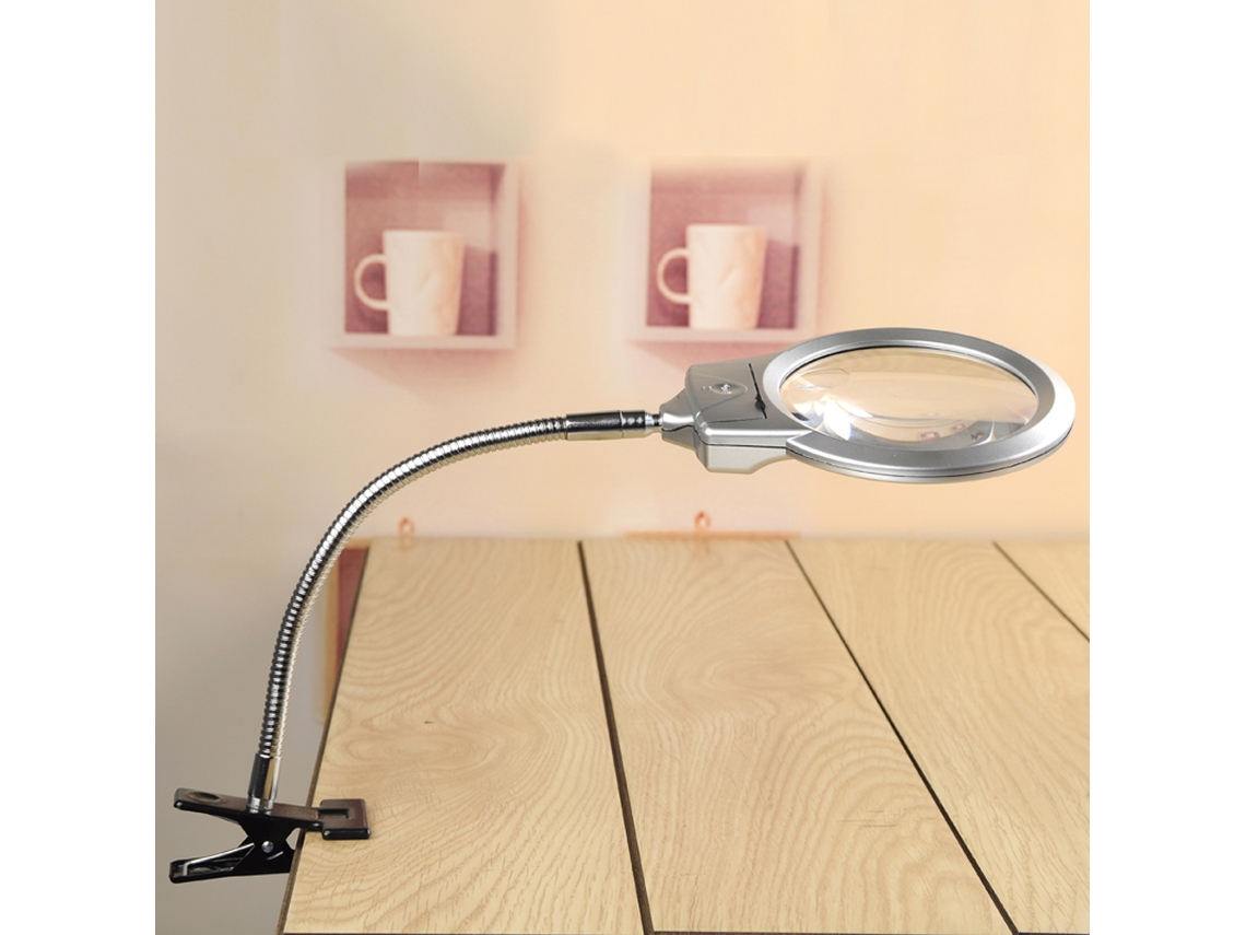 Lâmpada De Mesa Com Lupa Led Flexível E Pinça, Mãos Livres Para Leitura E Pintura