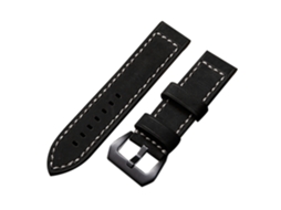 Pulseira de relógio masculina em couro genuíno com fivela de aço (preta, 20 mm)