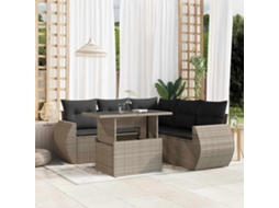 Vidaxl 6 Pcs Conj. Sofás Jardim Com Almofadões Vime Pe Cinzento-claro
