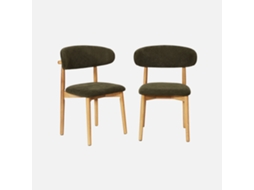 Cadeiras de Madeira de Seringueira Natural com Tecido Chenille, Set de 2 SWEEEK