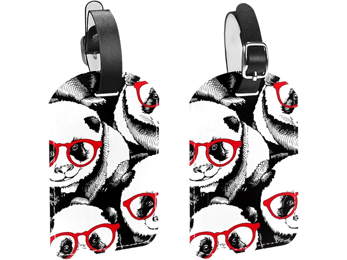 Conjunto De 2 Etiquetas Bagagem Em Couro Sintético Com Estampa Panda E Óculos Vermelhos