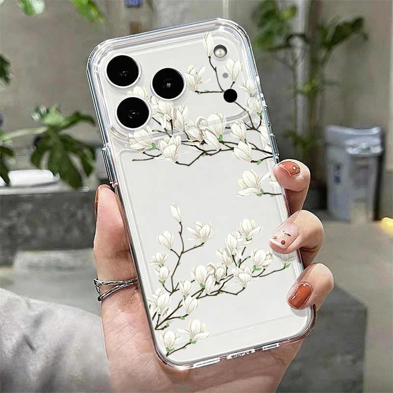 Capa Transparente Com Padrão Para Iphone 15, À Prova De Choque E Com Parte Traseira Em Silicone Tpu Macio.