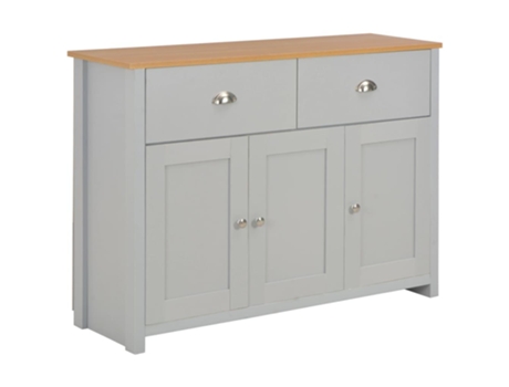 Aparador Móvel de Armazenamento com 2 Gavetas e 3 Portas em MDF Cinza e Cor Madeira 112x35x81 cm 4402264 MOBIKASA