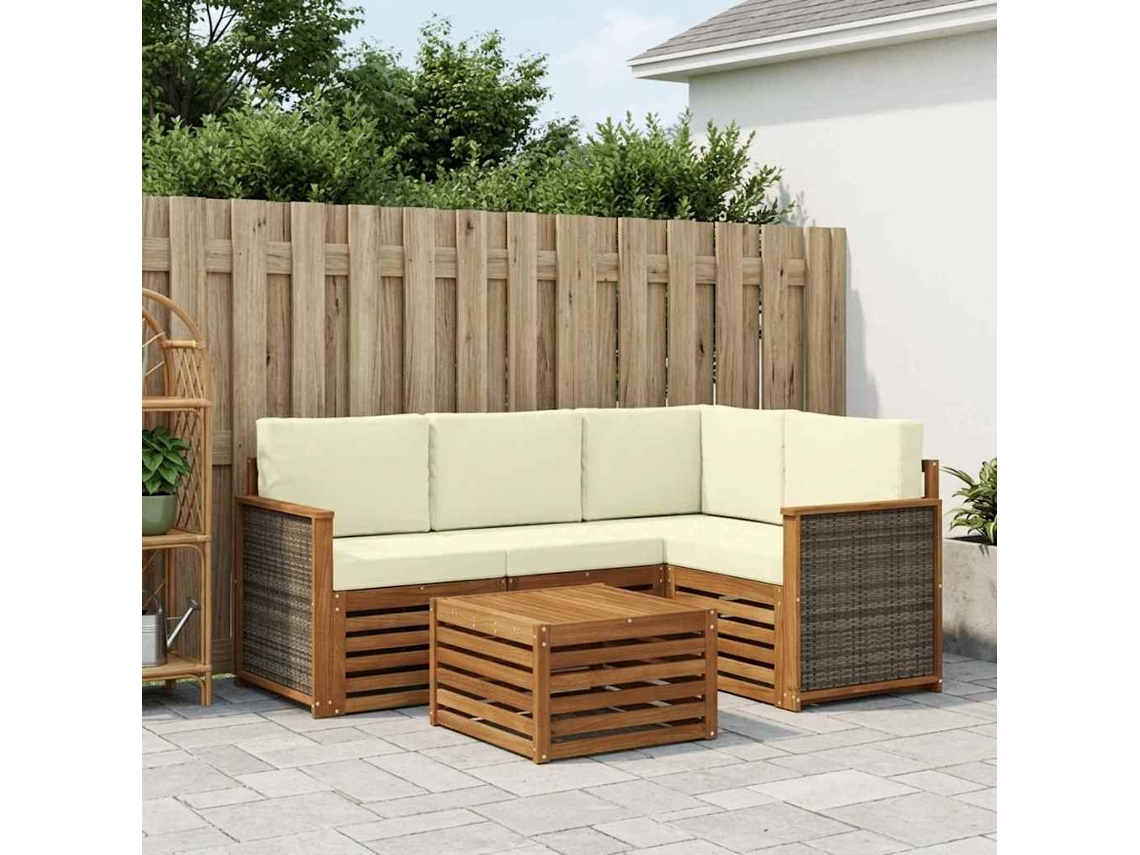 Vidaxl Conjunto De Sofás Para Exterior 5 Pcs Natural E Creme