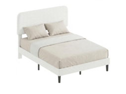 Estrutura de cama com base ajustável, cabeceira, cama de casal estofada, ripas de metal, 140x190cm branco S/MARCA