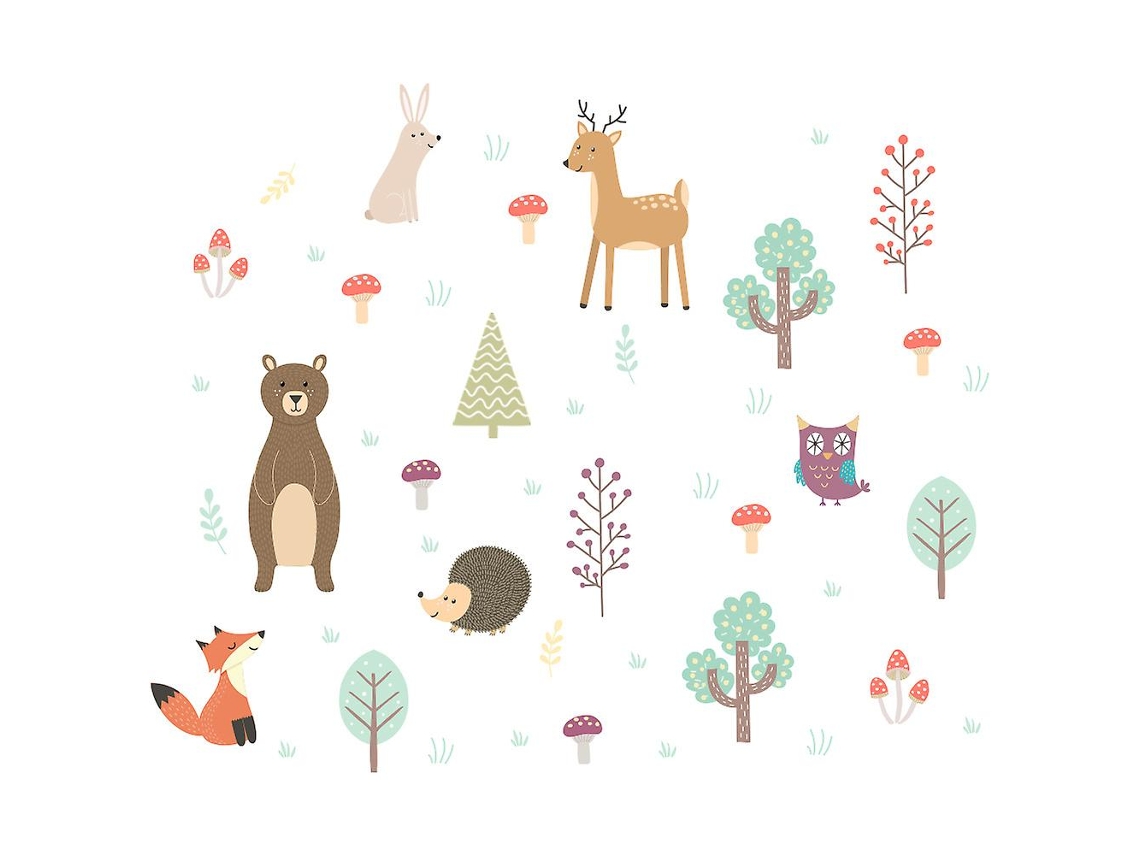 Omni sticker de Parede para Quarto Sala Cozinha Escritório com Animais e Árvores Bonitos Decoração Moderna