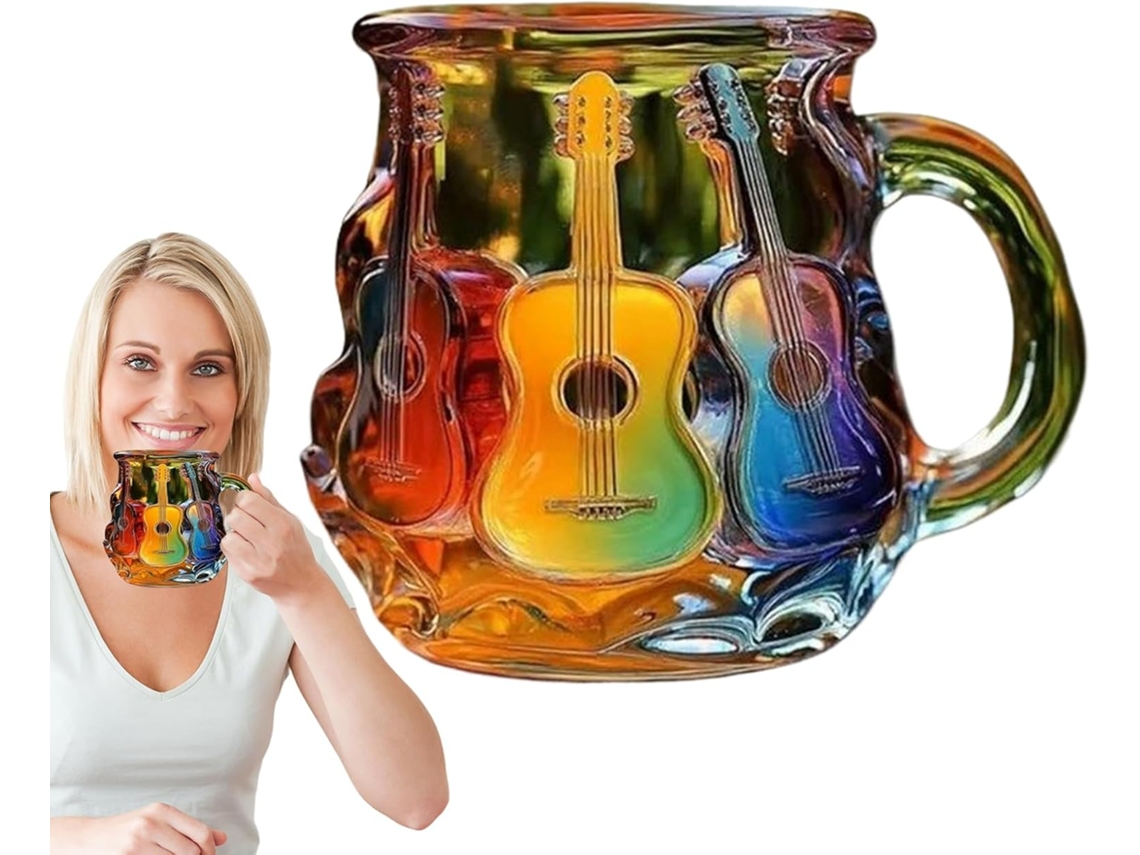 Caneca De Guitarra Impressa Em 3d, Caneca De Vidro Com Design Musical 3d.