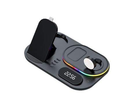 Relógio Sem Fios Multifunções Carregador 3 Em 1 Telemóvel Carregamento Rápido Luz Ambiente Rgb Presente
