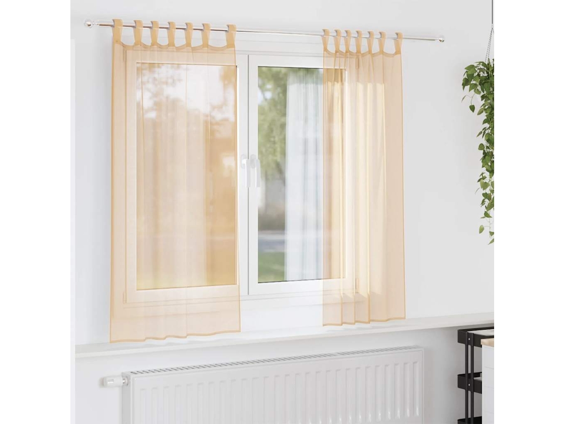 Vidaxl Cortinas De Voile Com Laços 2 Pcs Areia 140x175 Cm