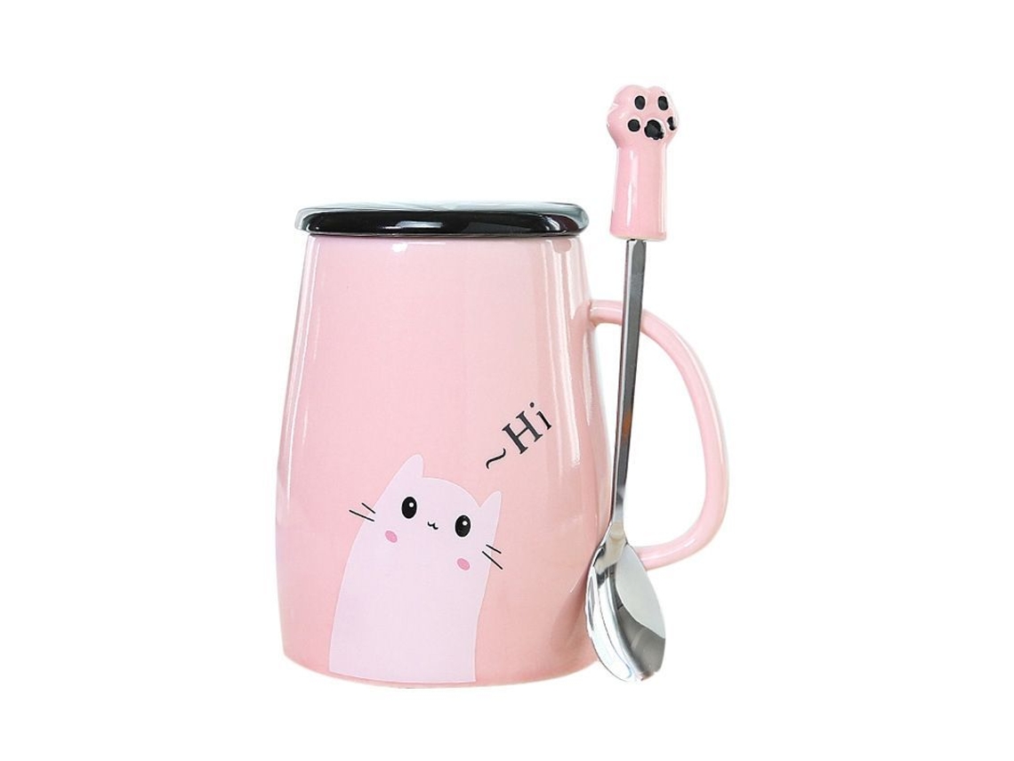 Taza De Cerámica Con Gato Bonito Y Cuchara De Acero Inoxidable, 450ml, Regalo Para Amantes De Los Gatos