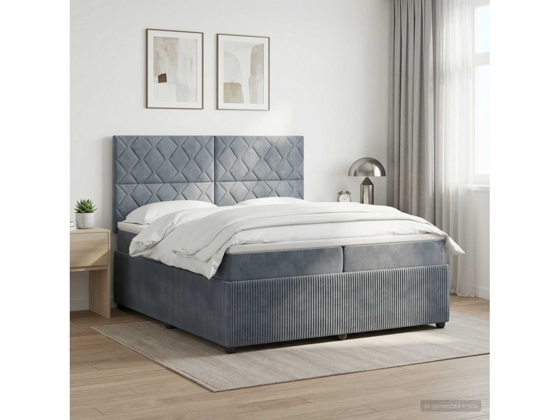 Vidaxl Cama Box Com Led E Colchão Cinzento-escuro 200 X 200 Cm Veludo