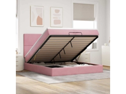 Moldura De Cama Otomana Vidaxl Com Colchão Rosa 200x200cm Veludo