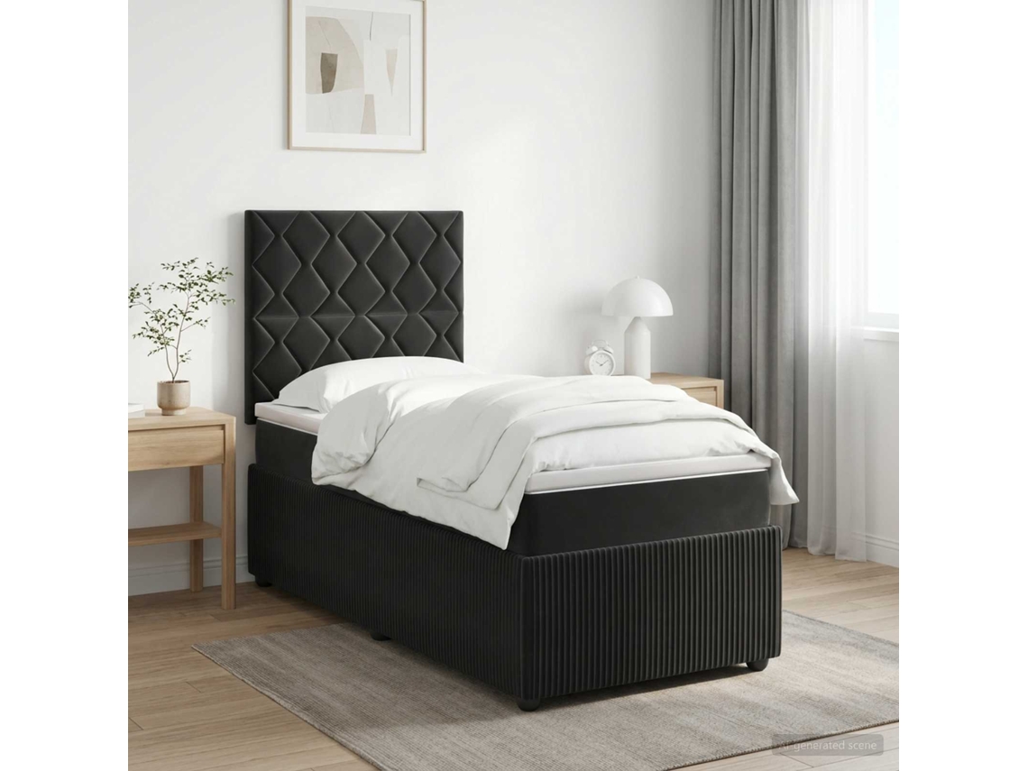 Vidaxl Cama Box Spring Com Colchão Preto 100 X 200 Cm Veludo