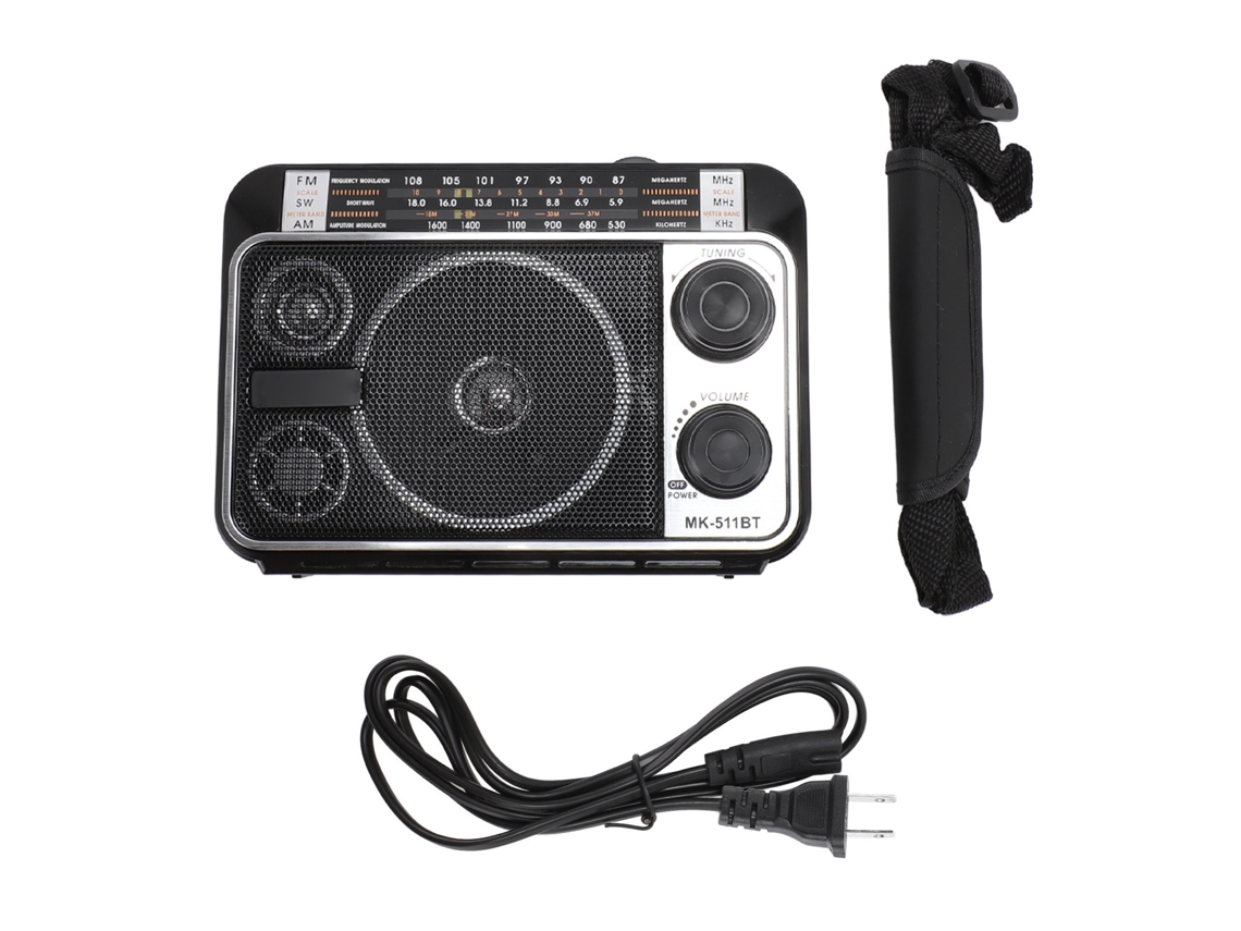 Rádio Portátil De Onda Curtas Fm Am Sw Bluetooth 5.0 Multibanda Com Antena Telescópica Preto Plug Us 110v