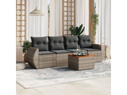 Vidaxl 5 Pcs Conjunto Sofás De Jardim C/ Almofadões Vime Pe Cinzento