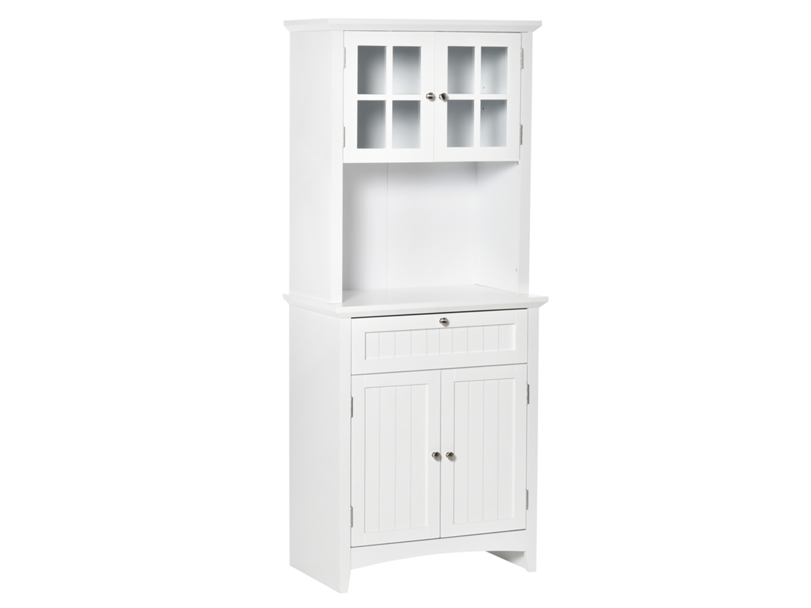 Armário Alto de Despensa com 2 Armários. Prateleiras e Superfície de Suporte Ajustáveis. em Mdf. 68,6x40x164 Cm. Branco Ge