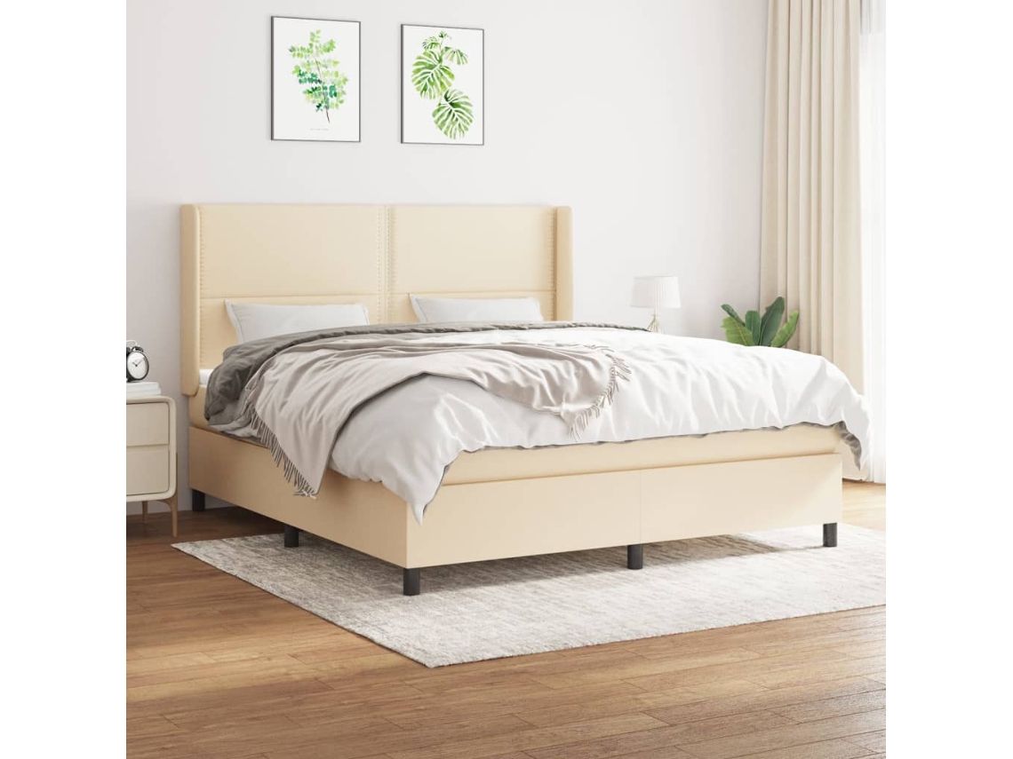 Vidaxl Cama Com Molas/colchão 180x200 Cm Tecido Cor Creme