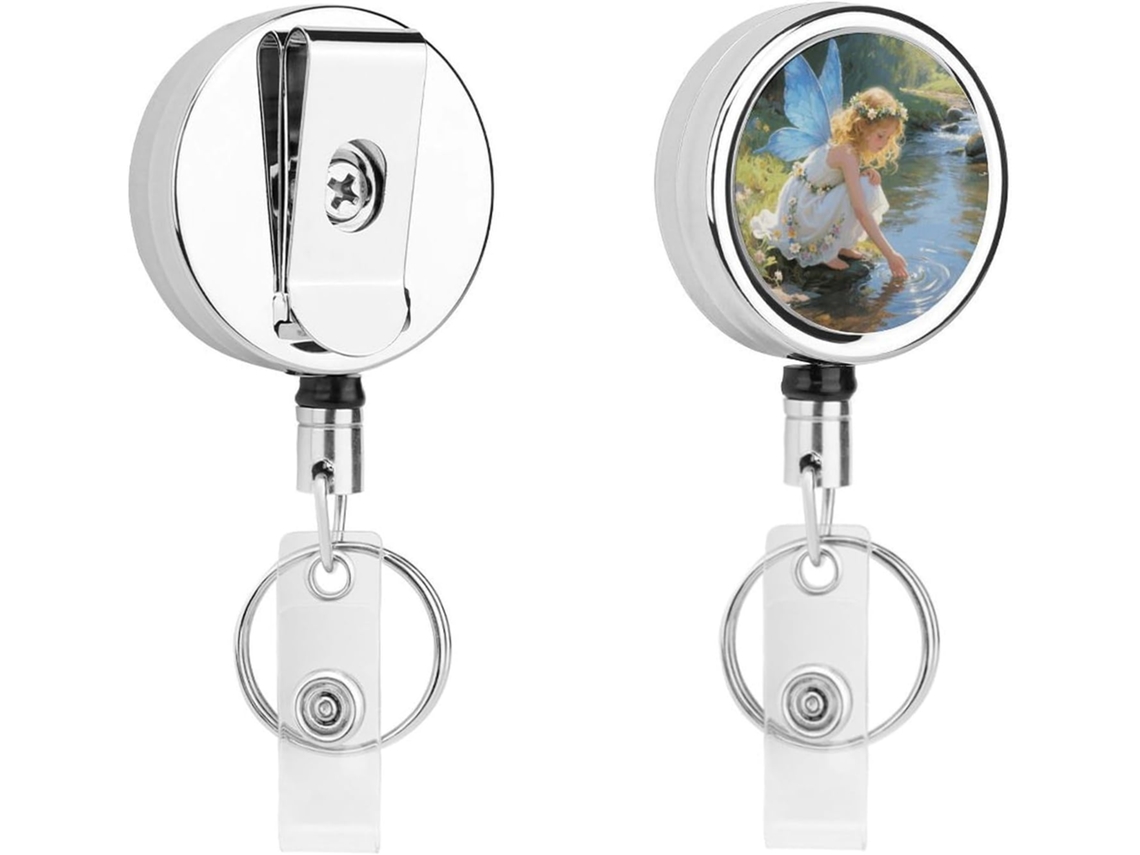 Porta Crachá Retrátil Com Clipe De Metal Resistente, Em Formato De Riacho Com Flor E Fada Ideal Identificação E