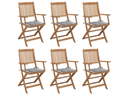 Vidaxl Cadeiras De Jardim Dobráveis C/ Almofadões 6 Pcs Acácia Maciça