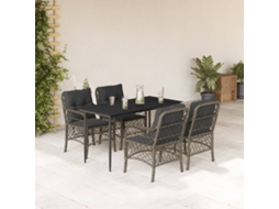 Vidaxl 5 Pcs Conjunto De Jantar P/ Jardim C/ Almofadões Vime Pe Cinza