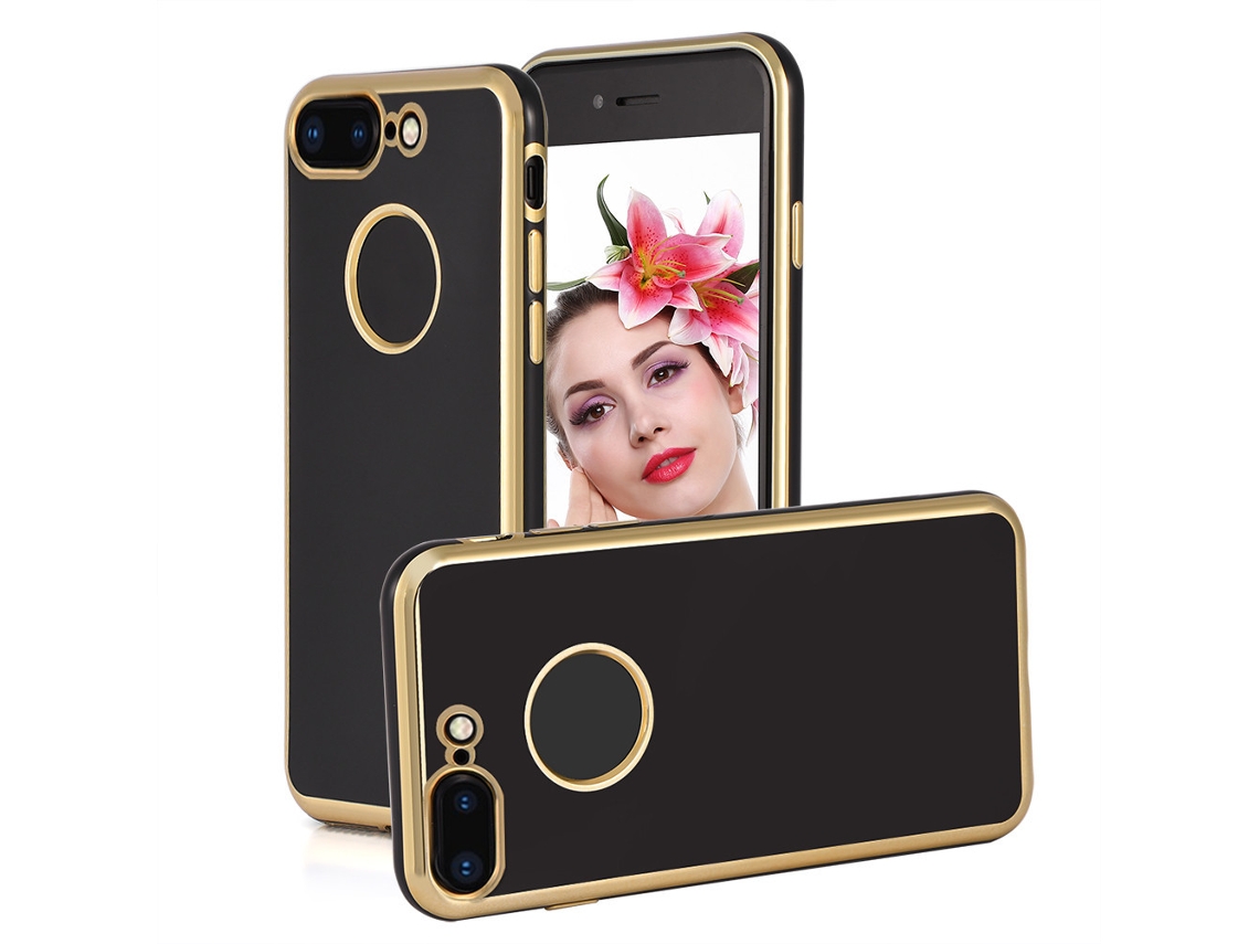 Capa LAXISCREED Iphone 8p Preta Tpu Borda Dourada