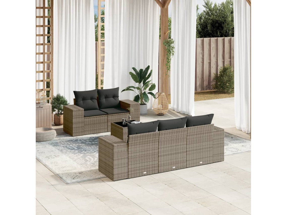 Conjunto de 6 sofás de jardim com almofadas Vime Cinza Dkd Home Decor
