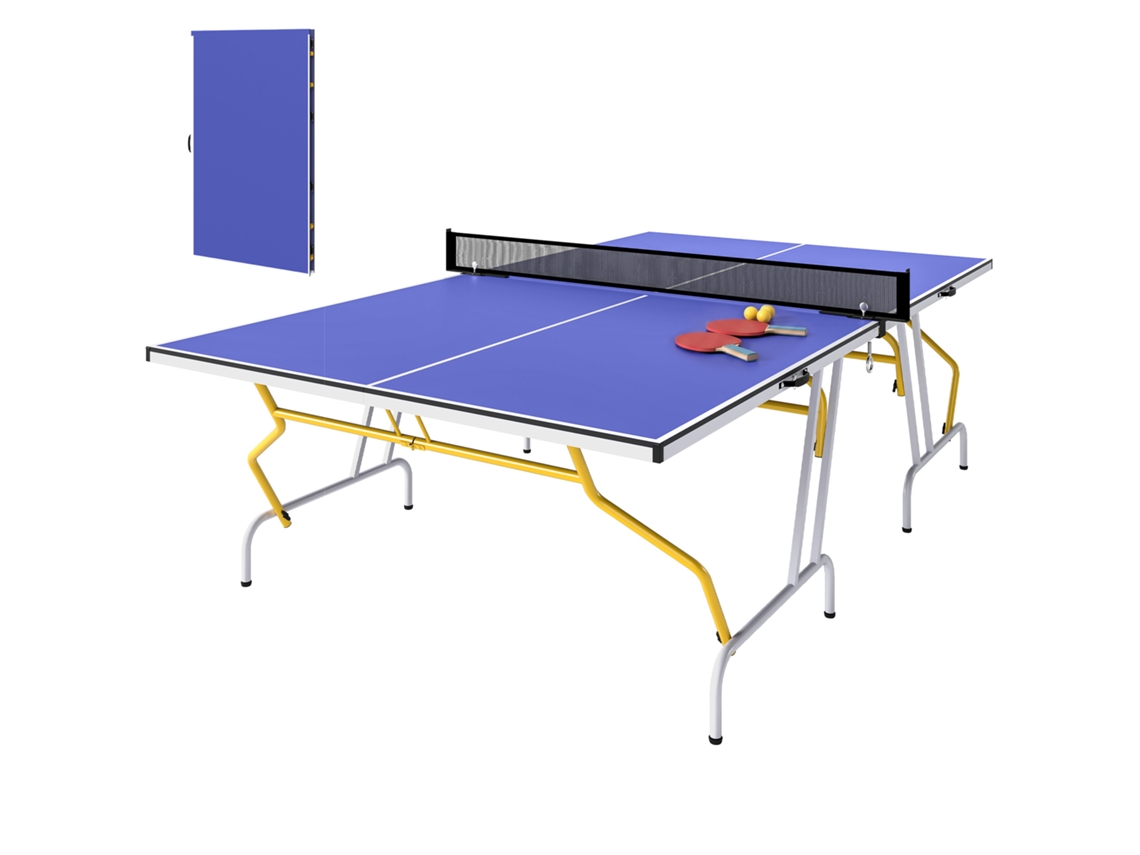 Mesa De Ping Pong Plegable Mesa De Tenis De Mesa Diseño Compacto Con Red Y Reposapiés Ajustables 274x152,5x76 Cm Azul