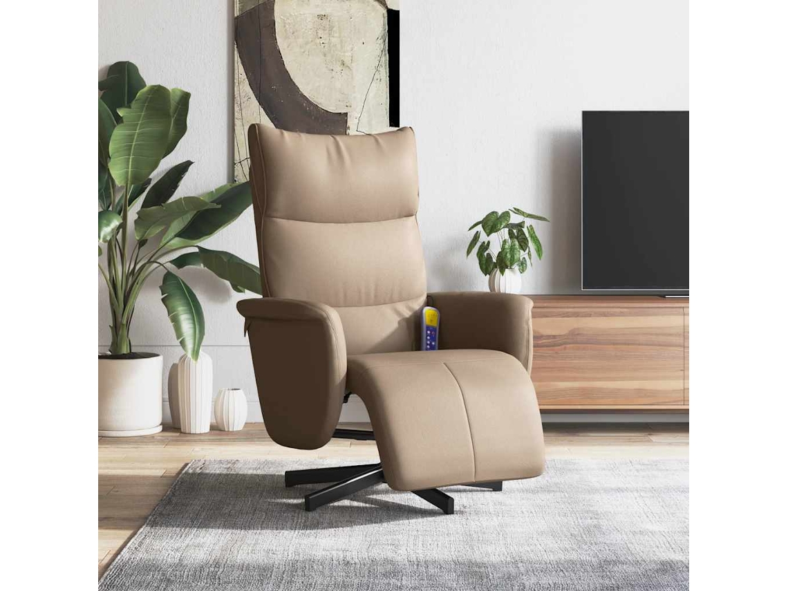 Vidaxl Cadeira Massagens Reclinável C/apoio Pés Couro Arti. Cappuccino