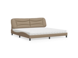 Vidaxl Cama Com Colchão Hvar 200x200 Cm Couro Artificial Cappuccino