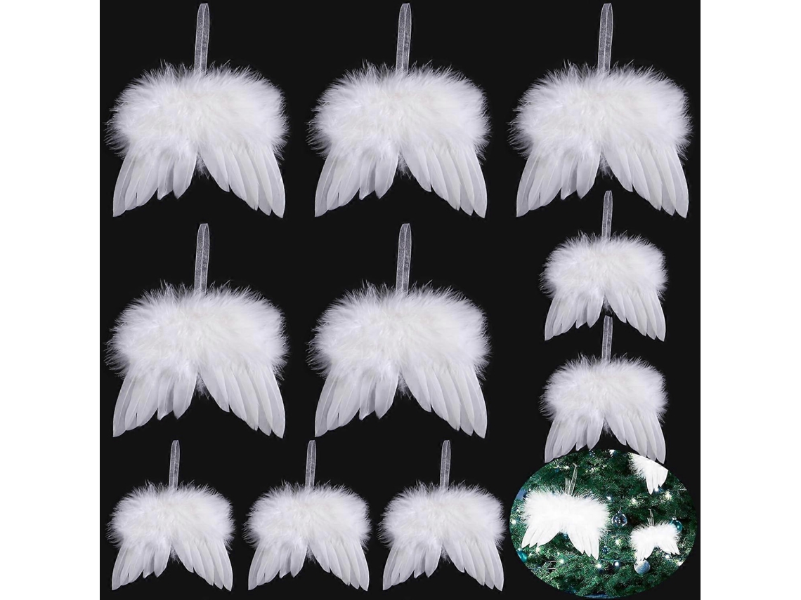 Pacote Com 10 Enfeites De Natal Em Formato De Asas De Anjo Brancas E Penas Extra Grandes. Olysi Shop