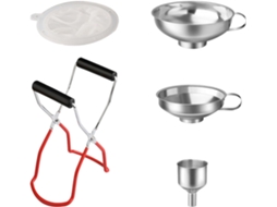 Kit Para Conservas De 5 Peças Levantador Antiescaldante, Funil De Aço Inoxidável 3-tamanhos, Filtro De Alimentos