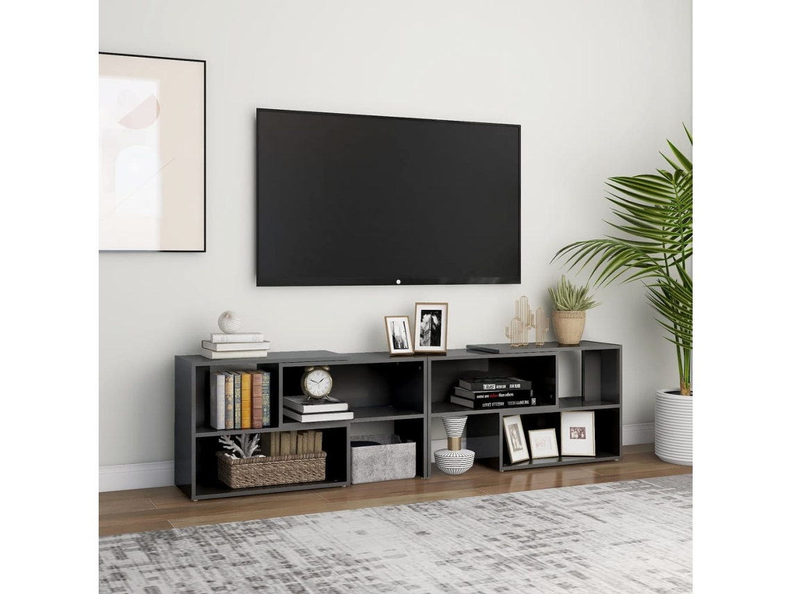 Vidaxl Móvel De Tv 149x30x52 Cm Derivados De Madeira Cinza Brilhante