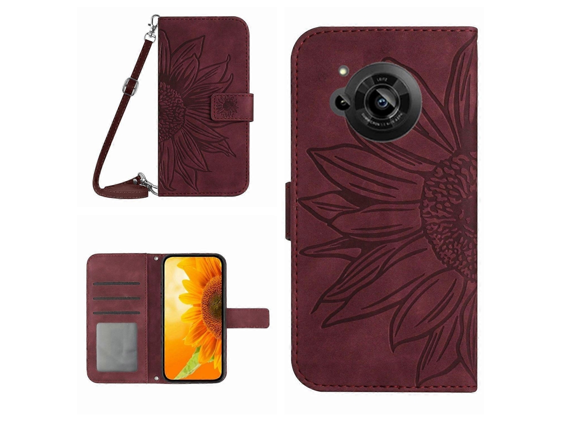 Capa De Couro Flip Com Estampa De Flor De Sol E Cordão Para Sharp Aquos R7/p7 Skin Feel