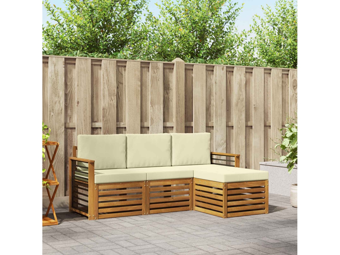 Vidaxl Conjunto De Sofás Para Exterior 4 Pcs Natural E Creme